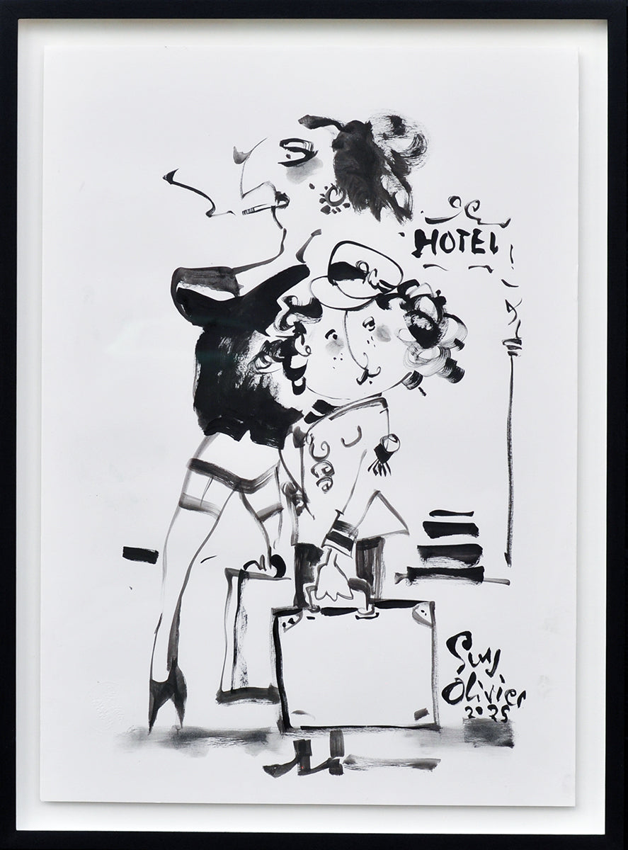 Guy Olivier — Hotel, acryl op papier (in museumglas)