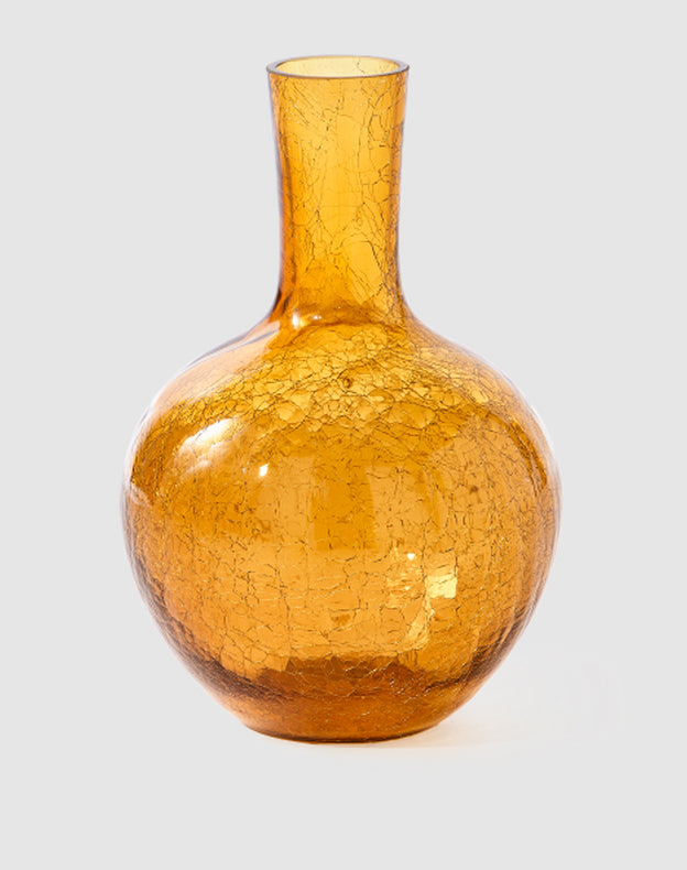 Pols Potten — Gecraqueleerde bolvaas, geel S, glas