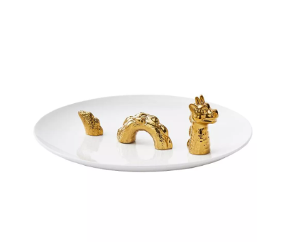 Pols Potten — Dragon bord, goud, geglazuurd porselein