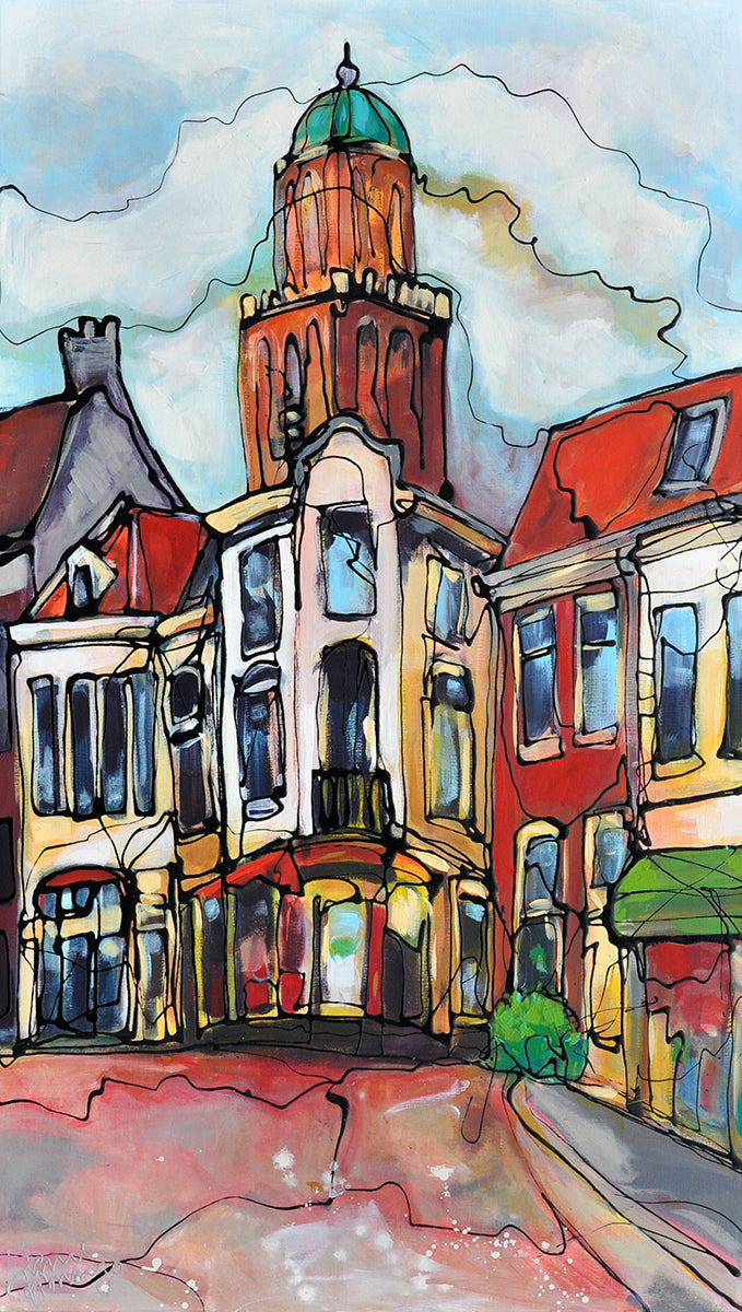 Janet Timmerije — Zwolle, Peperbus, acryl op linnen