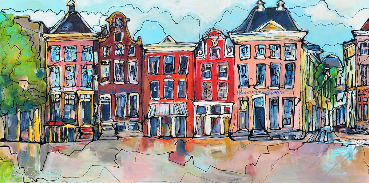 Janet Timmerije — Groninger Markt, acryl op linnen