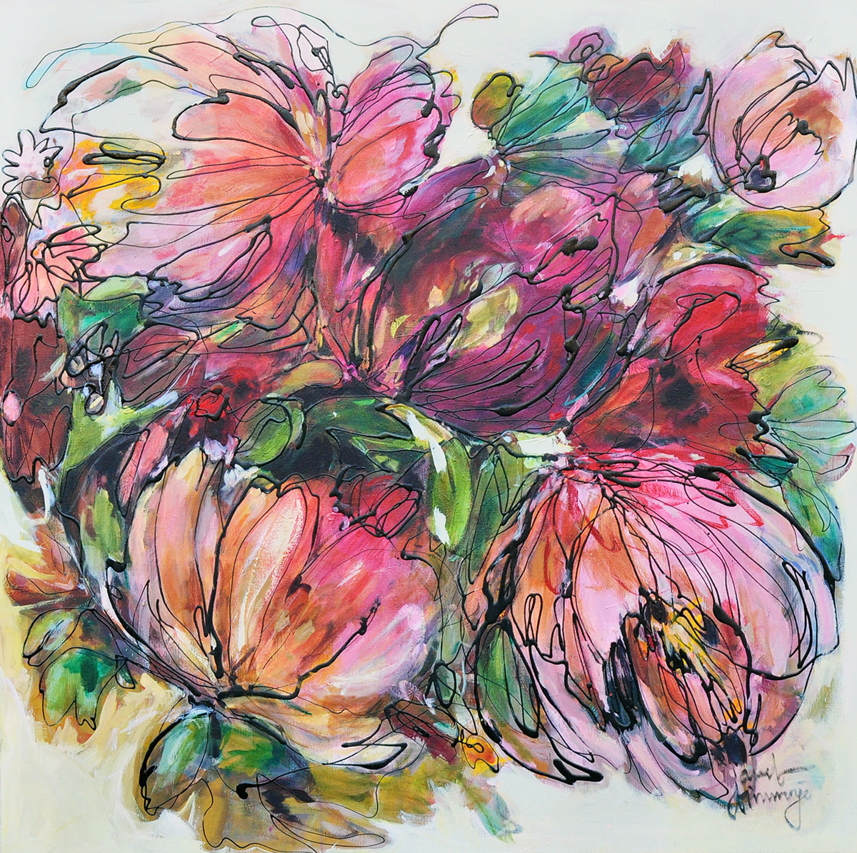 Janet Timmerije — Peonies, acryl op linnen
