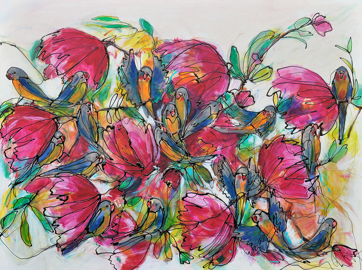 Janet Timmerije — Between the peonies, acryl op linnen